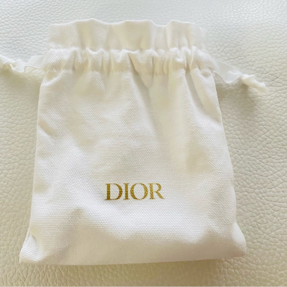 Dior Cream Fabric small drawstring pouch with gold font Dior